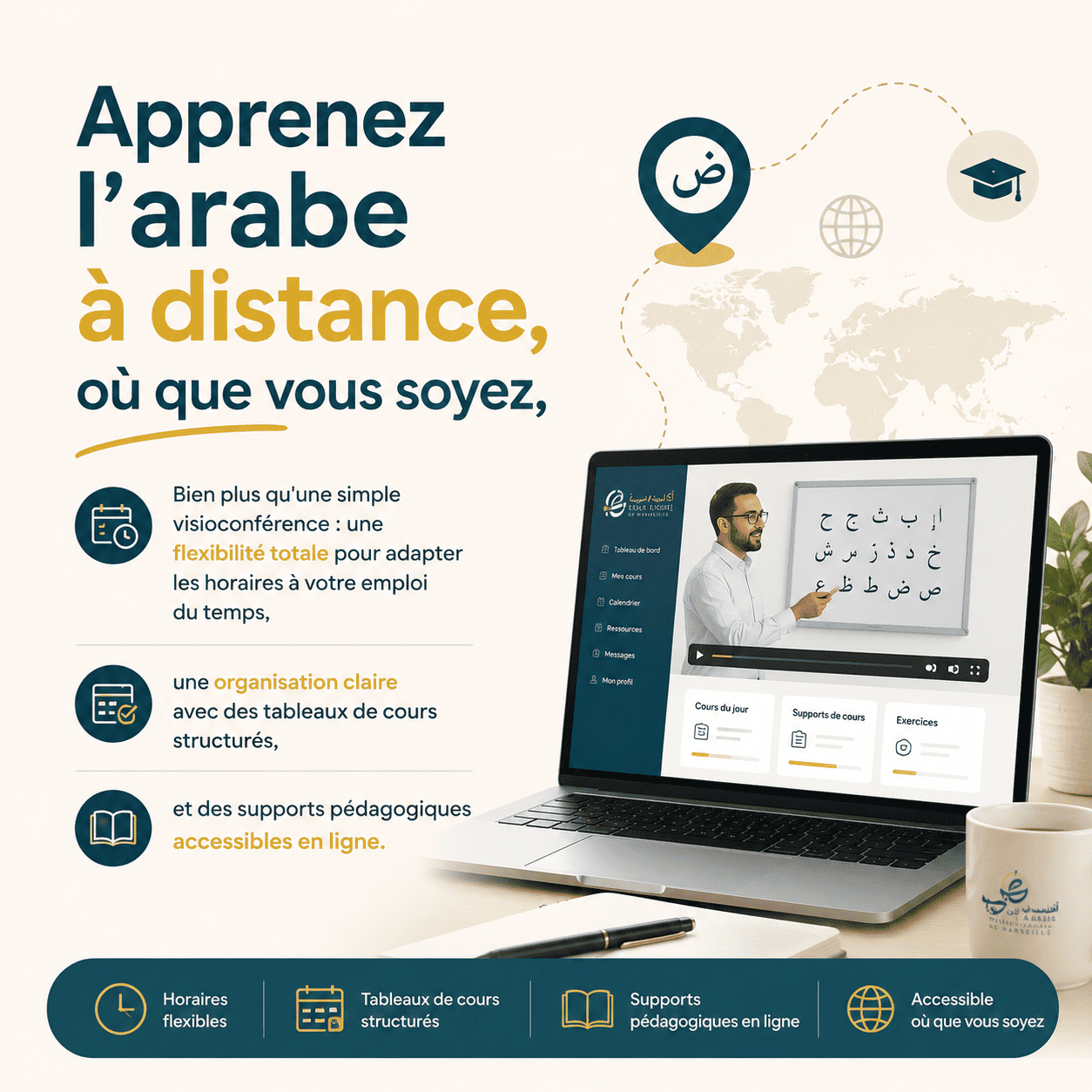 Apprenez l'arabe à distance, où que vous soyez